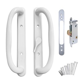 G.A.S Hardware 10" Olympus Sliding Patio Glass Door Center Latch White Pull Handle Set Replacement w/Mortise Lock - fits 3 ¹⁵/₁₆ inches Hole Spacing, + 1-1/4" to 2-1/4" Door Thickness