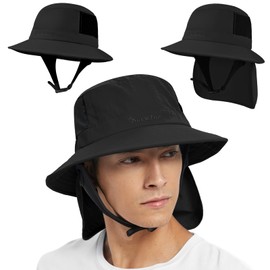 Seektop Surf Bucket Hat with UPF 50+ UV Protection, Waterproof Sun Hat with Adjustable Chin Strap for Surfing, Water Sports Black