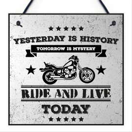 RED OCEAN Ride And Live Today Motorbike Man Cave Hanging Wall Plaque Garage Vintage Gift Motorcycle Sign