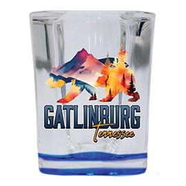 R and R Imports Gatlinburg Tennessee Souvenir 2.5 Ounce Shot Glass Square Blue Base