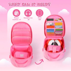 Carrying Case Compatible with Yoto Mini 2024 Edition Kids Audio Music Player & Headphone, Travel Storage Bag for Audiobook Cards Radio (Up to 30 Cards) with Adjustable Strap, Pink(Bag Only)