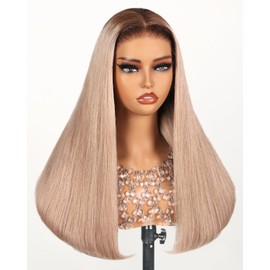 Arabella Ash Blonde Wig Human Hair 5x6 Glueless Wigs Human Hair Pre Plucked Pre Cut HD Lace Closure Wig Human Hair 230% Density 20/ASH Blonde Ombre Lace Front Wig Human Hair Straight Wig 16 Inch