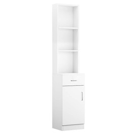 Premium White Standing Barber Cabinet with 5 Compartments, 1 Drawer, and 1 Door - Professional Salon Shelf Station
