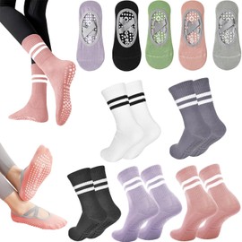 MCSWKEY Calcetines de Yoga Antideslizantes para Mujer, 10 Pares Calcetines de Pilates 5 Largos y 5 Cortos, Calcetas Yoga Antiderrapantes con Lunares