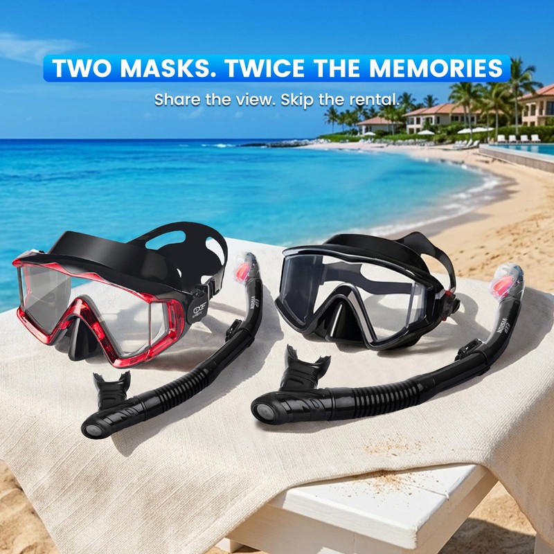 2 Pack Snorkel Mask for Adults - 180° Panoramic View,