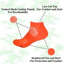 BambooMN Men's Women's Unisex Rayon from Bamboo Fiber Colored Sports Superior Wicking Athletic Ankle Socks - Orange - 4 Pairs, Medium