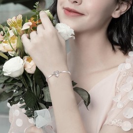 DAOCHONG Sterling Silver Bracelets for Women Engraved Message Mantra Bangle Bracelets Friend Encouragement Gift for Her, 7+2 inch, Sterling Silver, no gemstone