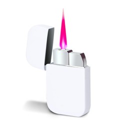 Pink Flame Lighter with Cute Shiny Design, Ultra-Light Pocket Refillable ButaneTorch Flip Lighter Perfect for Daily Use, Gifts, Outdoor,Camping, Birthdays, Candle (Butane Not Included) (White)