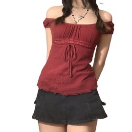 Fairy Grunge Y2k Shirts Square Neck Vintage Graphic Print Aesthetic Crop Tops Short Sleeve Cute Girls Fairycore Tee