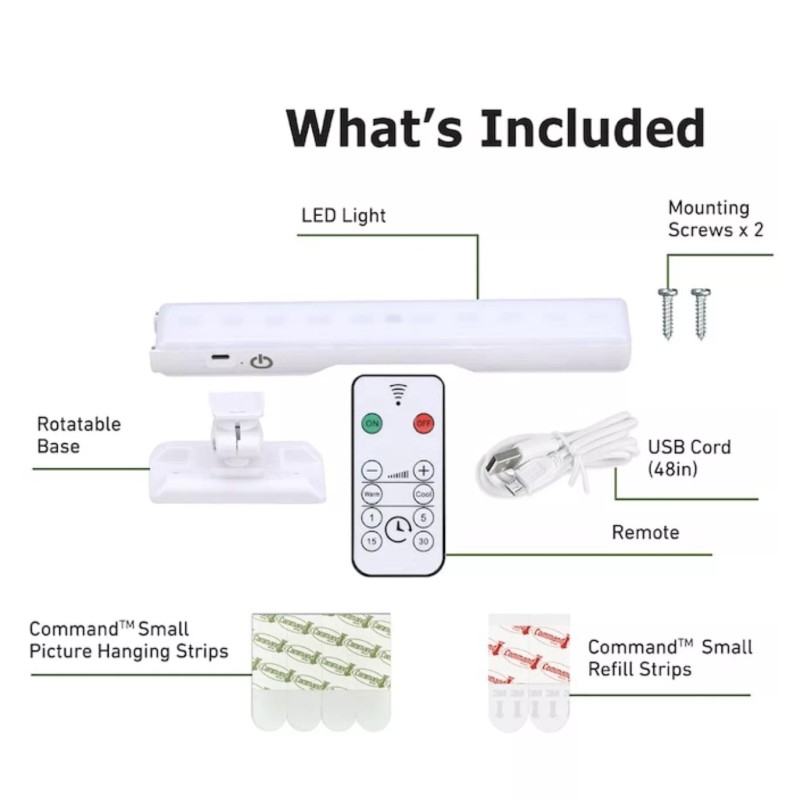 Good Earth, 9" Rechargeable USB Plug-In LED Under-Cabinet Light Bar