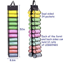 Legging Storage Bag Storage Hanger Foldable Leggings Organizer Can Holds 24 Leggings or Shirts Jeans Compartment Storage Hanger Clothes Portable Closets Roll Holder Black