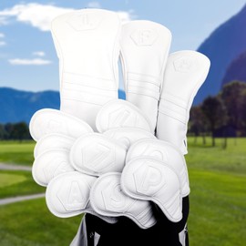 Golf Iron Cover Magnetic Wedge Cover Club Head Cover Set of 10 (4-9,P,A,S,L) Openwork Number White Synthetic Leather