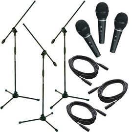 Avtronics HHMICPK Handheld Microphones with Portable Boom Stands- Wired Microphone Kit, Complete Package 3 Microphones with Boom Mic Stands and 20ft XLR Cables, and Microphone Holders - Black