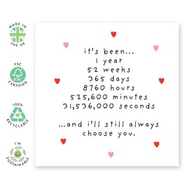 Central 23 Happy Anniversary 1 Year - First Anniversary Card For Husband Wife Partner - I Love You Gifts For Couple Men Women - Sweet Greeting Cards For Couple - Comes With Cute Stickers