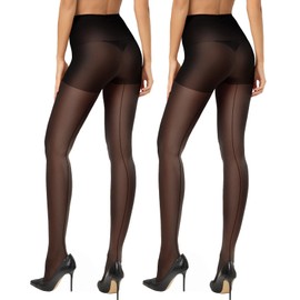 CozyWow Classic Backseam Sheer Tights for Women, 20D Retro Pantyhose Vintage Style,Reinforced Back Seam Stockings Hosiery（2 pairs Black,M
