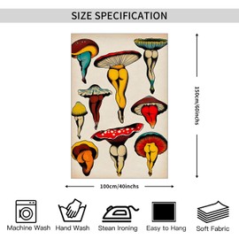 Jefuzh Fun Colorful Mushroom Butt Tapestry 70s Hippy Trippy Wall Art Cute Funny Aesthetic Wall Hanging Vintage Home Kitchen Bedroom 40x60 inch