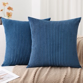 Mecatny Corduroy Decorative Throw Pillow Covers 24x24 Set of 2 for Sofa Bedroom Living Room, Stylish Soft Couch Pillow Covers for Home Decor, Navy Blue