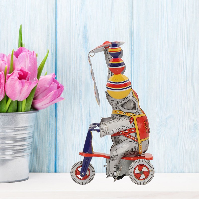 Elephant On Tricycle Tin Toy Retro Iron Handmade Elephant On
