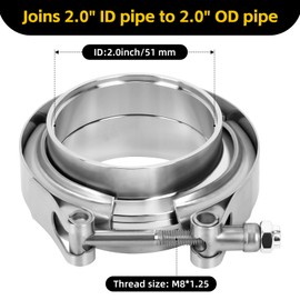 ZEHCLP V Band standard Clamp Butt Joint 304 Stainless Steel Band Lap Joint Band Clamp Stainless Steel for Pipes Silver (2, 2.0 inch)