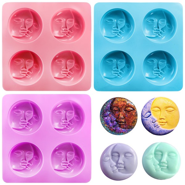 Hedume 3 Pack Sun & Moon Silicone Soap Molds, 4