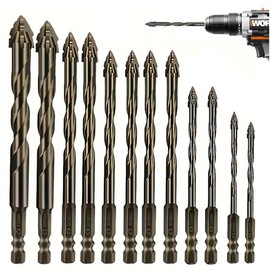 12PCS High-Strength Eccentric Twist Drill Bit,Four Flute Sawtooth Eccentric Drill Bits,Masonry Drill Bits for Concrete Ceramic Glass/Brick/Cement/Tile/Wood (3/4/55/6666/88/10/12mm)