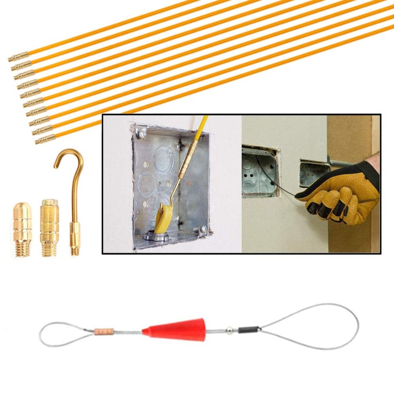 Cabling Rods, Fiberglass Electrical Connectable Fish Tape Pull Kit, 10Rods