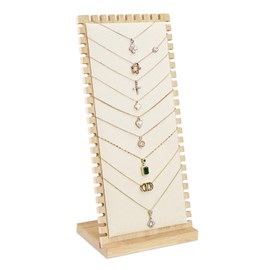 MOOCA 2 Pcs Set Bamboo Freestanding Medium Necklace Bracelet Holder Stand, Jewelry Display, Necklace Display for Multiple 12 Necklaces or Bracelets, Beige Color, 7.1W x 4.5D x 14.9H in