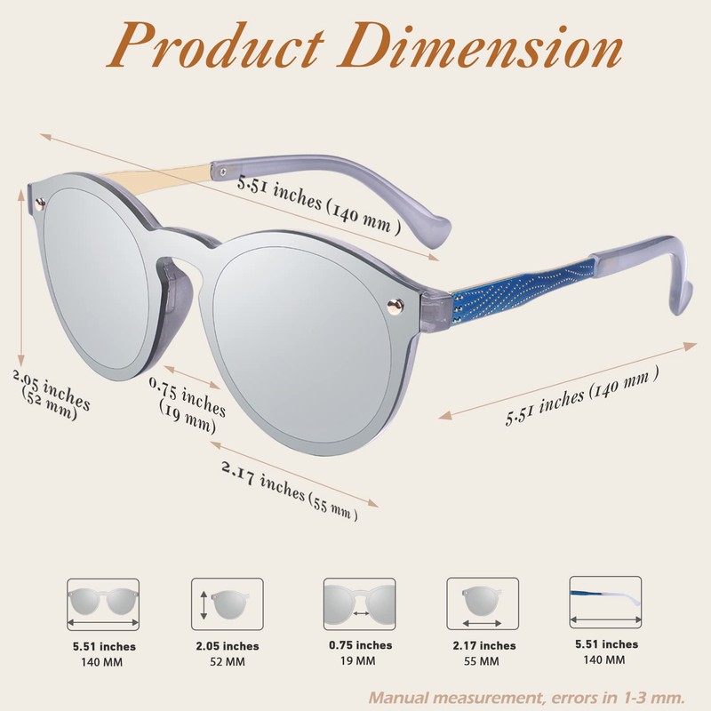 GQUEEN Sunglasses for Women and Men, Mirrored, Large, Round, UV400,