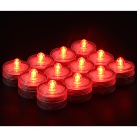 KOABY 12 Pack Submersible LED Lights, Waterproof Tea Lights Flameless Submersible Lights for Decoration (Red Light, 12 Pack)