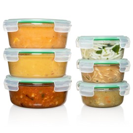 Round Glass Storage Containers with Lids [6 pack] Microwave Safe, Leak-proof, Dishwasher Safe, Oven Safe for Meal Prep Tupperware Set (3 Large + 3 Small, Green)