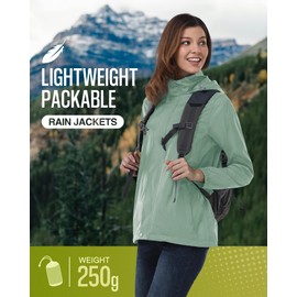 33,000ft Women's Rain Jacket Waterproof Lightweight Packable Raincoat with Hood for Golf Hiking Travel Windbreaker