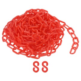 uxcell Plastic Chain Links, 1.4-Inch 25 Foot Plastic Barrier Chain Safety Chains Safety Barrier Chains with S-Hooks for Crowd Control Queue Line Fence Gate Decoration, Red