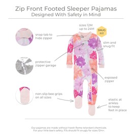 Burt's Bees Baby baby girls Pajamas, Zip Front Non-slip Footed Pjs, 100% Organic Cotton and Toddler Sleepers, Watercolor Spring 2-pk, 18 Months US