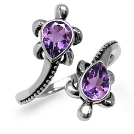 Silvershake 1.24ct. Natural Amethyst 925 Sterling Silver Turtle Bypass Ring Size 10