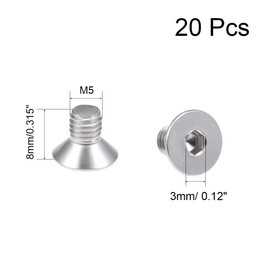 TA-VIGOR 20Pcs Hex Socket Countersunk Head Screw Bolts, M5 x 8mm 304 Stainless Steel Flat Head Socket Cap Screws Bolts Fasteners for Bicycle Motorcycle Repair, Machinery, Household Appliances