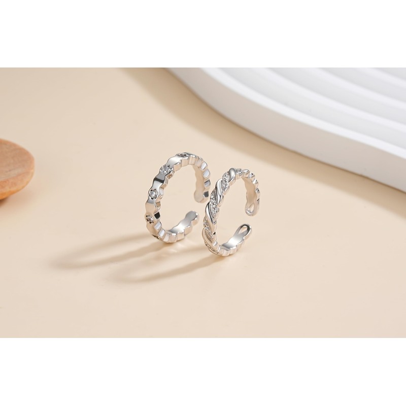 ZRU 2Pcs Silver Rings Set for Women Men Adjustable Stackable