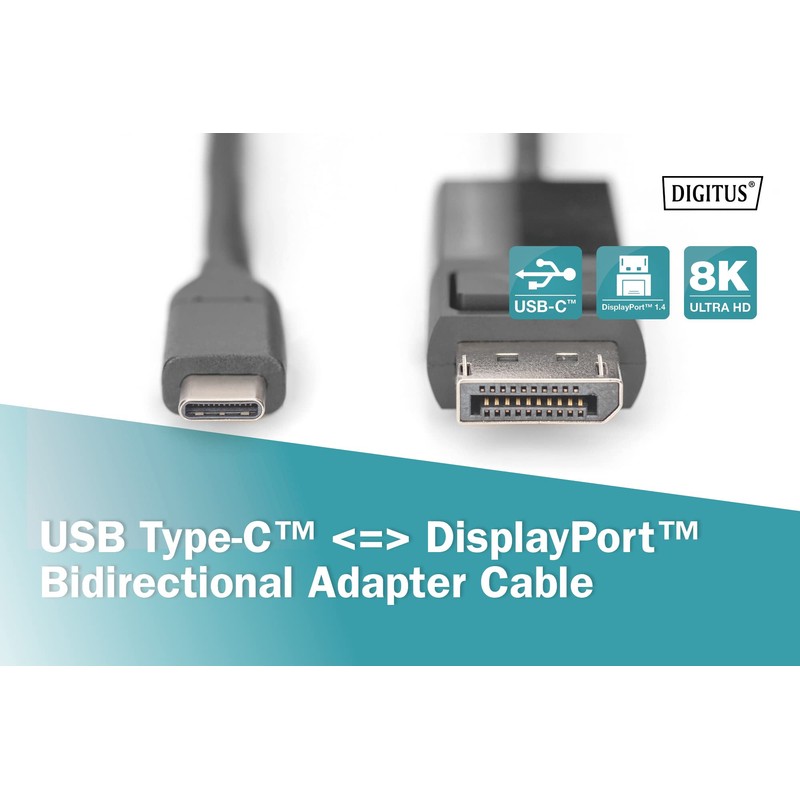 DIGITUS USB Type-C to DisplayPort Bidirectional Max. Resolution 8K @