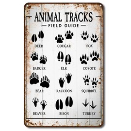 QYAYIK Animal Tracks Field Guide Sign Log Cabin Wall Decor, Forest Hunting Decor, Boy Nursery Decor 12 x 8 Inch
