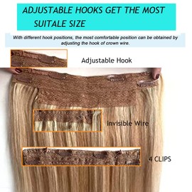 Natural Hair Extensions Human Hair, One Hairpiece Hair Extensions,Secret Hair Extensions Human Hair Invisible Wire Hair Extensions, Ombre Light Blonde to Golden Blonde Highlight 14inch 70g Straight Fish Line Hair Extensions Flip in Hair Extensions Clip i