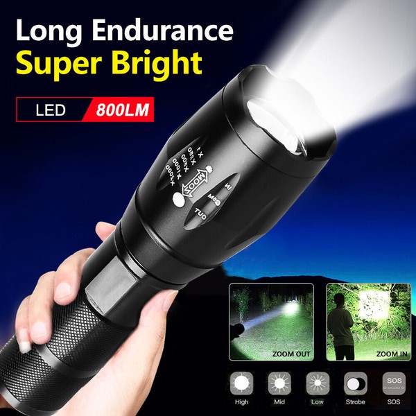 Tactical Flashlight Super Bright Torch Lamp Adjustable Zoom Military LED