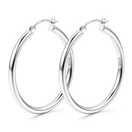 Sanfenly S925 Sterling Silver Hoop Earrings 14K Real Gold Plated Hoops 3mm Chunky Large Big Hoop Earrings Hypoallergenic Lightweight Earrings for Women Girls 15/20/30/40/50/60/70mm
