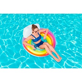 Bestway - Anillo de natación Grande  Flotador Inflable para Piscina de 42 Pulgadas con reposacabezas y Soporte para Tazas, diseño de Arco Iris        
