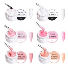 Builder Gel Set - Nail Extension Kit with 6 Colors for Thicker, Stronger Nails - Poly Gel Set for DIY Nail Art - Clear, White, Pink, Nude Shades for Women