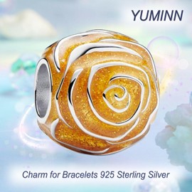 YUMINN Yellow Rose Charms 925 Sterling Silver for Bracelets and Necklaces Dangle Beads Jewelry for Women