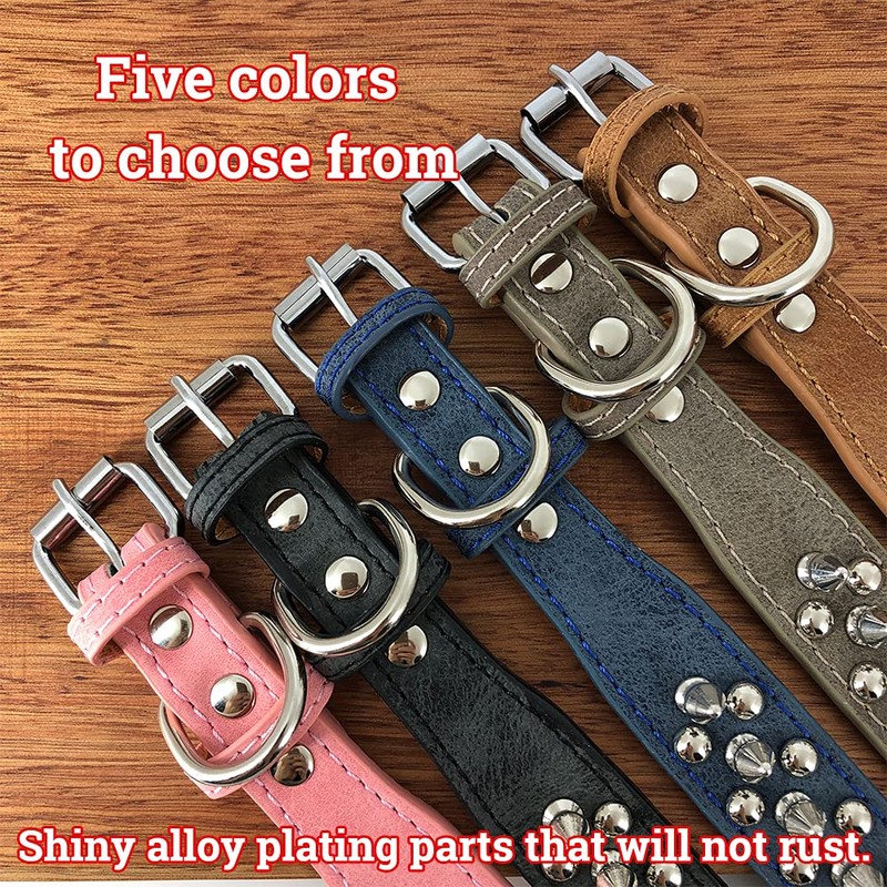 Spiked Studded Dog Collar-Chrome Round Stud Anti-Bite Collar (Black,M)