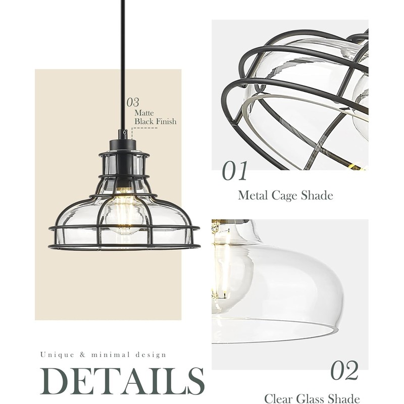 YKLITG 2PK 8.7" Industrial Pendant Lights with Glass Shade &