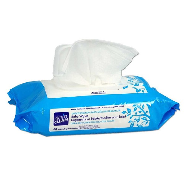 PDI M233XT Nice'n Clean Ultra Soft Baby Wipes Unscented Solo Pak with Aloe and Vit E, Hypoallergenic, 6.6" x 7.9" Wipe, 80 per Pack (1 Case of 12 Packs)