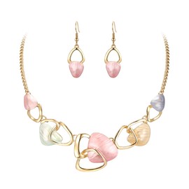 Flyonce Enamel Irregular Triangle Bohemian Boho Costume Jewelry Sets for Women, Fashion Statement Pendent Necklace Earring Set Holiday Gifts for Lady Multicolor Gold-Tone