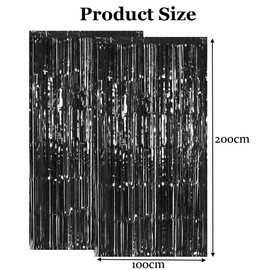 2pcs 3.2ft x 6.5ft Foil Fringe Curtain Door Curtains, Metallic Tinsel Curtains Streamers for Birthday Graduation Wedding Engagement Bridal Shower Bachelorette Holiday Party Decoration (Black)