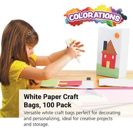 Colorations White Paper Craft Bags, Set of 100, White Paper Bags, Gift Bags Bulk, White Gift Bags, White Lunch Bags, White Lunch Sacks, White Gift Bags, Craft Paper Bag, White Craft Bag